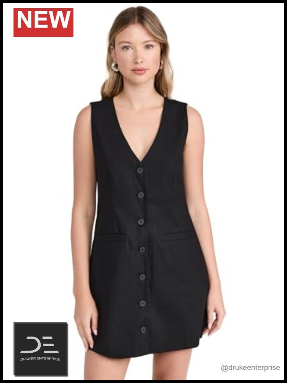 Women's V-Neck Sleeveless Mini Dress with Button Placket
